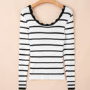  HIDDEN GEMS | Stripe Scalloped Scoop Neck Ribbed Knit Sweater