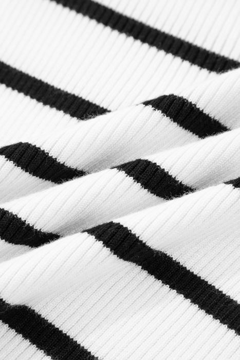 HIDDEN GEMS | Stripe Scalloped Scoop Neck Ribbed Knit Sweater