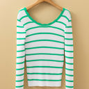  HIDDEN GEMS | Stripe Scalloped Scoop Neck Ribbed Knit Sweater