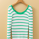  HIDDEN GEMS | Stripe Scalloped Scoop Neck Ribbed Knit Sweater