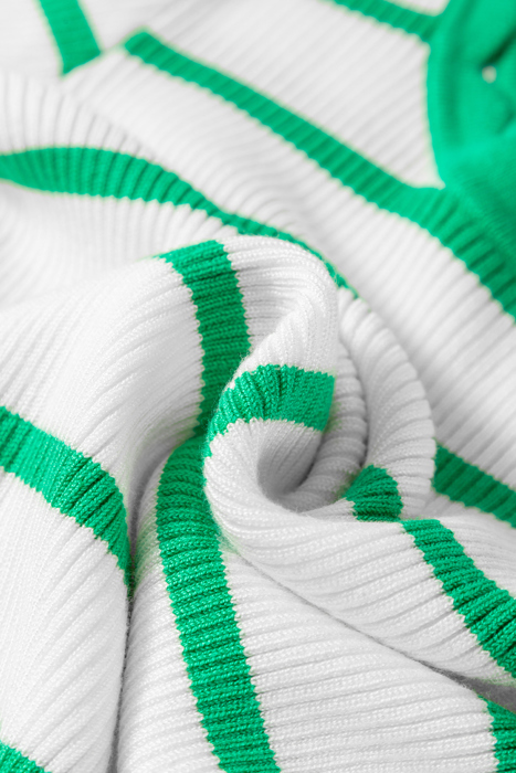 Stripe Scalloped Scoop Neck Ribbed Knit Sweater