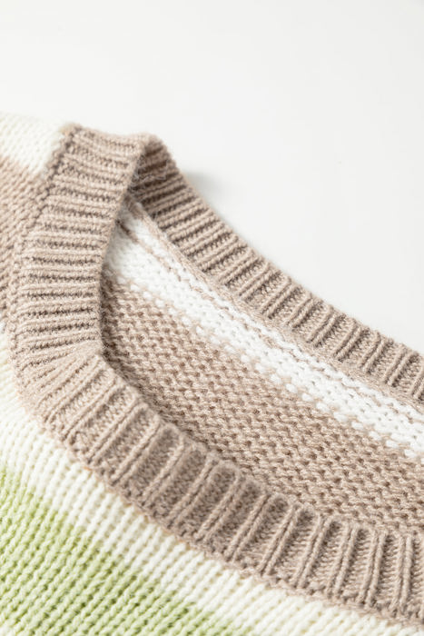 HIDDEN GEMS | Stripe Colorblock Drop Shoulder Crewneck Sweater