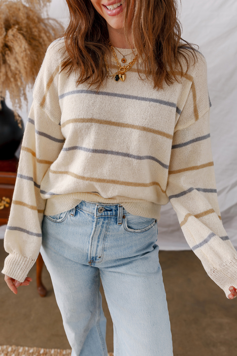 HIDDEN GEMS | Stripe Ribbed Drop Shoulder Sweater