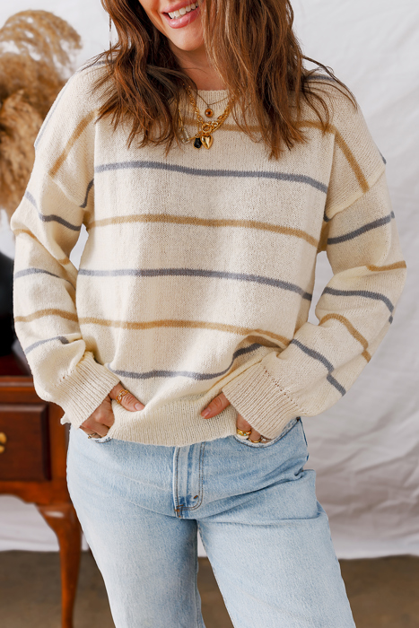 HIDDEN GEMS | Stripe Ribbed Drop Shoulder Sweater