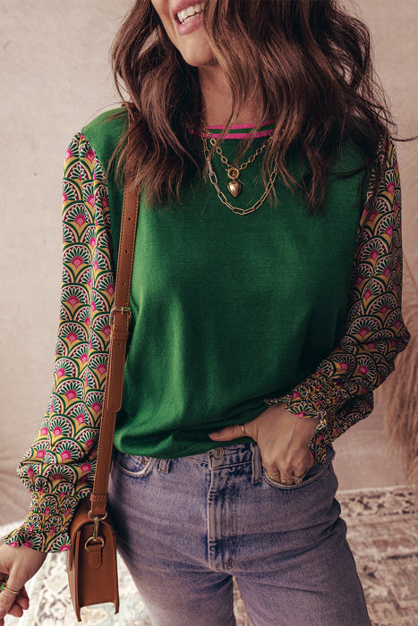 HIDDEN GEMS | Floral Patchwork Puff Sleeve Sweater
