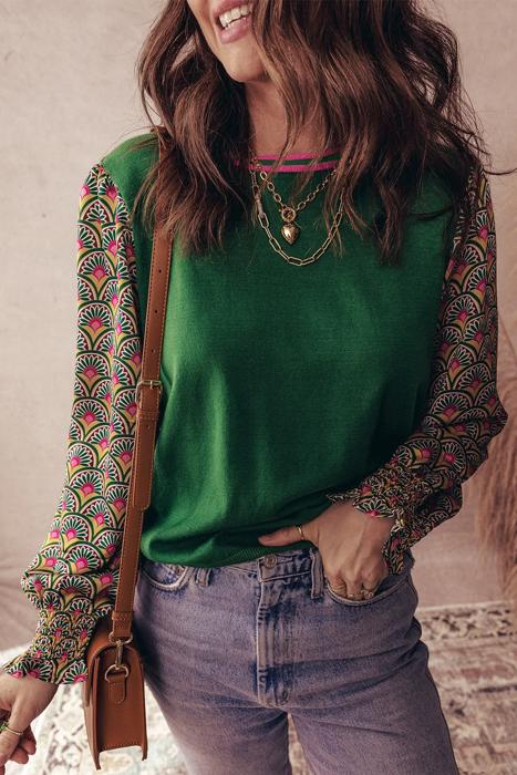 HIDDEN GEMS | Floral Patchwork Puff Sleeve Sweater
