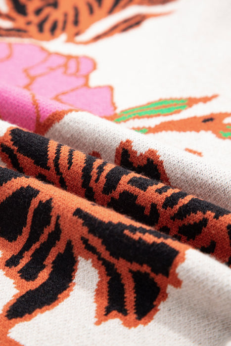 HIDDEN GEMS | Floral Knit Quarter-Zip Long Sleeve Sweater