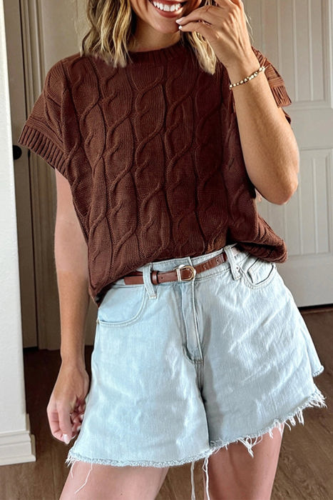 HIDDEN GEMS | Cable Knit Short Sleeve Sweater Top