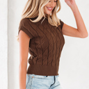  HIDDEN GEMS | Cable Knit Short Sleeve Sweater Top