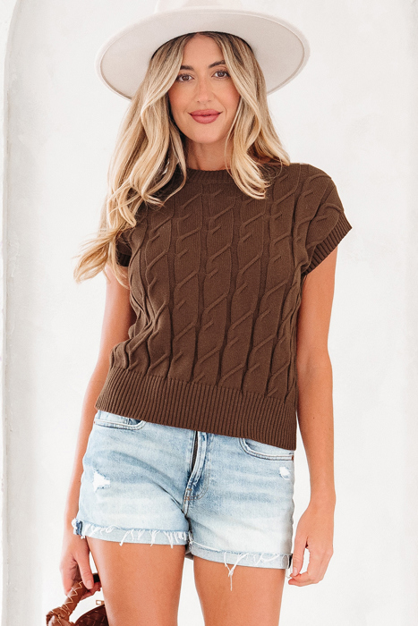 HIDDEN GEMS | Cable Knit Short Sleeve Sweater Top
