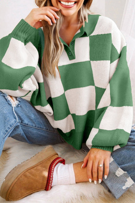 HIDDEN GEMS | Checker Collared Long Sleeve Sweater