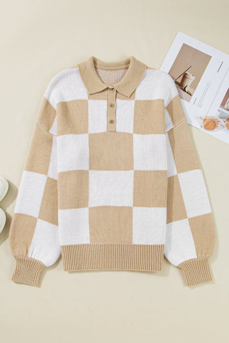 HIDDEN GEMS | Checker Collared Long Sleeve Sweater