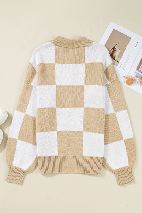 HIDDEN GEMS | Checker Collared Long Sleeve Sweater