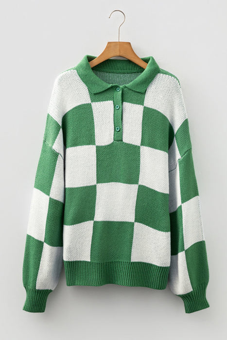 HIDDEN GEMS | Checker Collared Long Sleeve Sweater