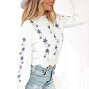  HIDDEN GEMS | Floral Embroidered Scallop Hem Sweater