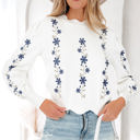 HIDDEN GEMS | Floral Embroidered Scallop Hem Sweater