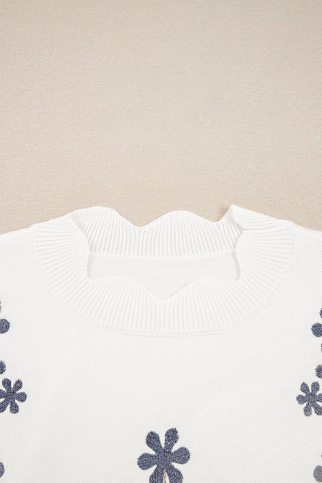 HIDDEN GEMS | Floral Embroidered Scallop Hem Sweater