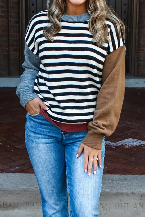 HIDDEN GEMS | Stripe Colorblock Ribbed Trim Sweater