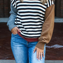  HIDDEN GEMS | Stripe Colorblock Ribbed Trim Sweater
