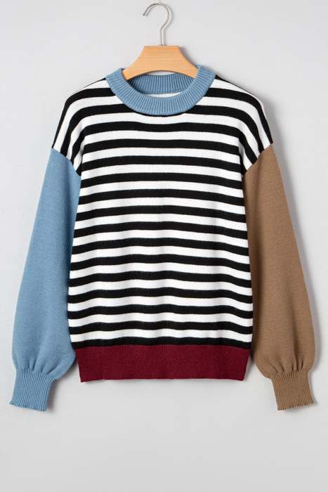 HIDDEN GEMS | Stripe Colorblock Ribbed Trim Sweater