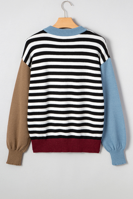 HIDDEN GEMS | Stripe Colorblock Ribbed Trim Sweater