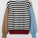  HIDDEN GEMS | Stripe Colorblock Ribbed Trim Sweater