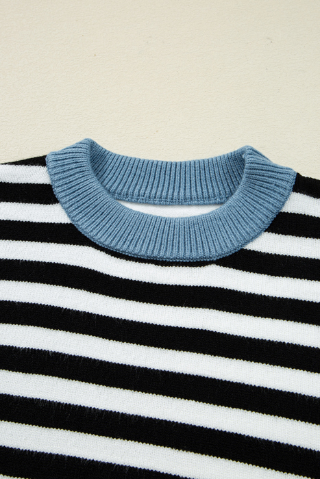 HIDDEN GEMS | Stripe Colorblock Ribbed Trim Sweater