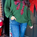  HIDDEN GEMS | Christmas Plaid Bow Drop Shoulder Sweater