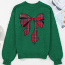  HIDDEN GEMS | Christmas Plaid Bow Drop Shoulder Sweater