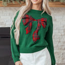  HIDDEN GEMS | Christmas Plaid Bow Drop Shoulder Sweater