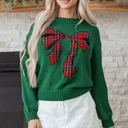  HIDDEN GEMS | Christmas Plaid Bow Drop Shoulder Sweater