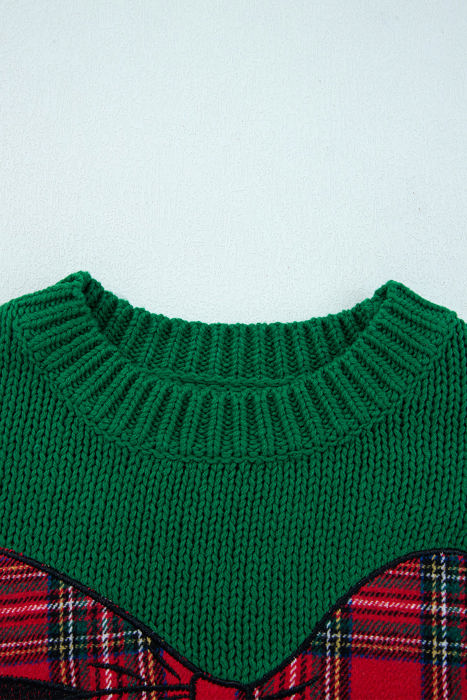 HIDDEN GEMS | Christmas Plaid Bow Drop Shoulder Sweater