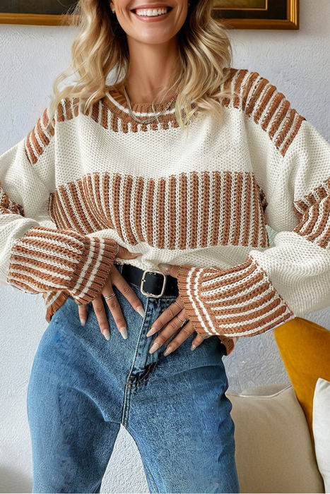 HIDDEN GEMS | Stripe Patchwork Drop Shoulder Sweater