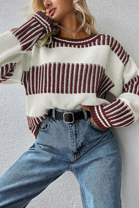 HIDDEN GEMS | Stripe Patchwork Drop Shoulder Sweater