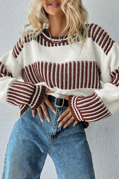 HIDDEN GEMS | Stripe Patchwork Drop Shoulder Sweater