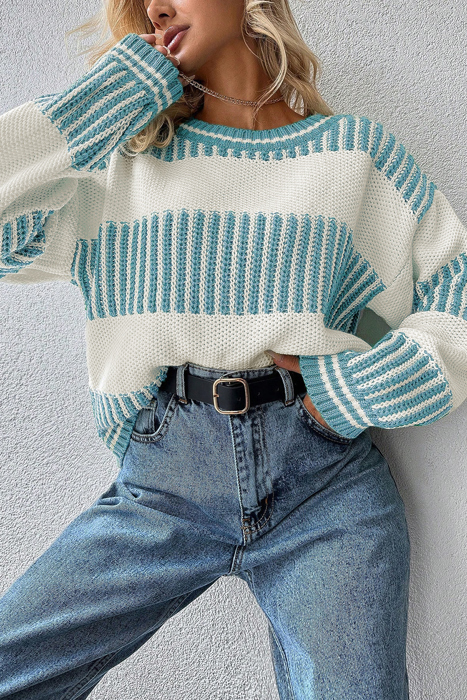HIDDEN GEMS | Stripe Patchwork Drop Shoulder Sweater