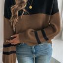 Dark Brown Small HIDDEN GEMS | Colorblock Stripe Long Sleeve Sweater