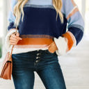  HIDDEN GEMS | Colorblock Round Neck Long Sleeve Sweater