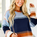  HIDDEN GEMS | Colorblock Round Neck Long Sleeve Sweater