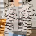  Stripe Ribbed Henley Slouchy Sweater