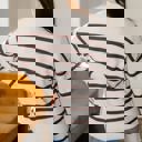  Stripe Ribbed Henley Slouchy Sweater