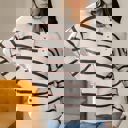  Stripe Ribbed Henley Slouchy Sweater