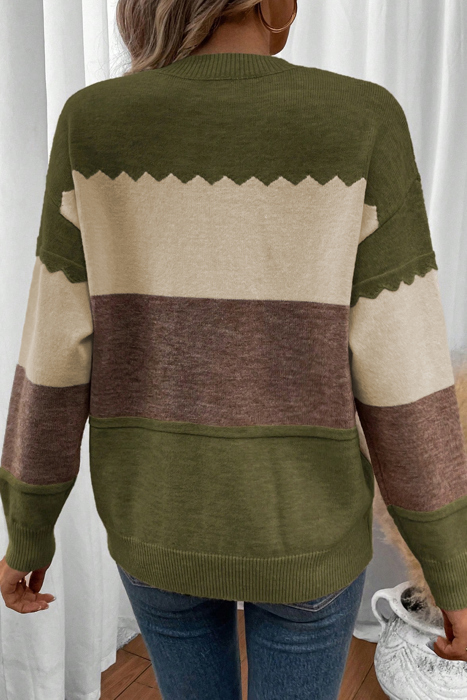 HIDDEN GEMS | Colorblock Crew Neck Drop Shoulder Sweater