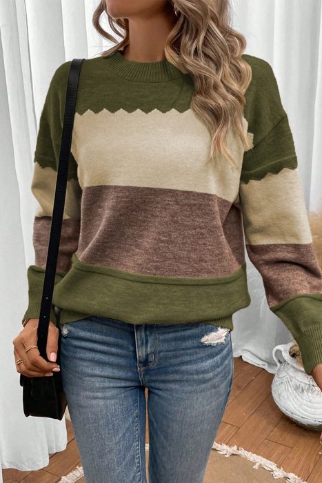 HIDDEN GEMS | Colorblock Crew Neck Drop Shoulder Sweater
