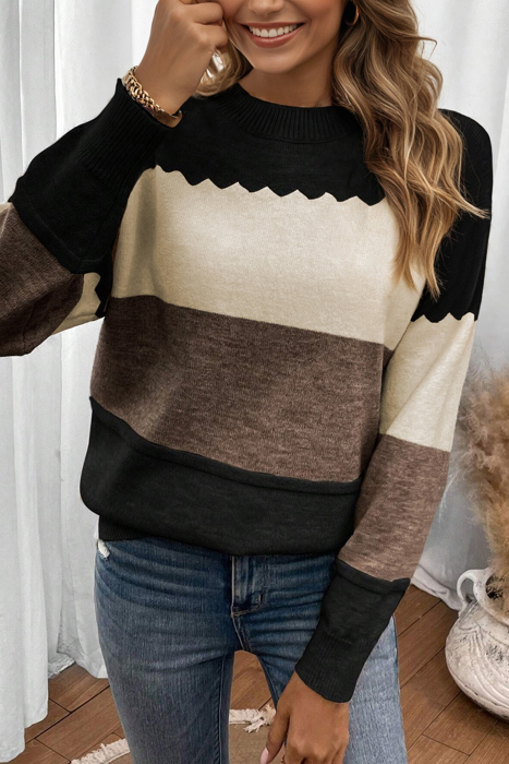 HIDDEN GEMS | Colorblock Crew Neck Drop Shoulder Sweater