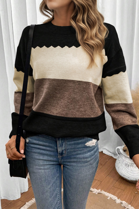 HIDDEN GEMS | Colorblock Crew Neck Drop Shoulder Sweater