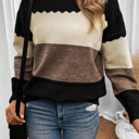  HIDDEN GEMS | Colorblock Crew Neck Drop Shoulder Sweater