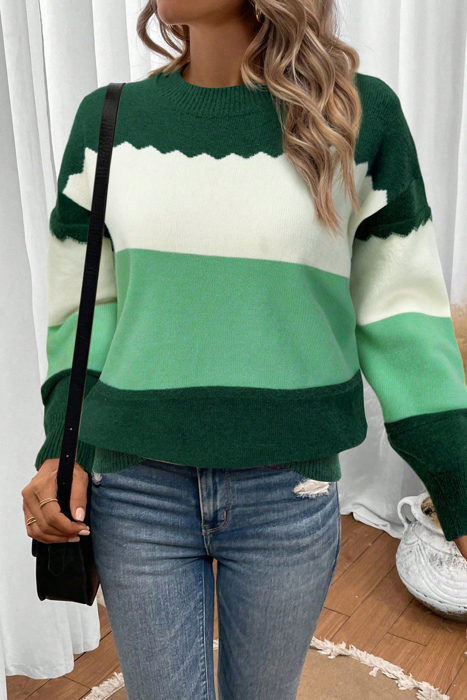 HIDDEN GEMS | Colorblock Crew Neck Drop Shoulder Sweater