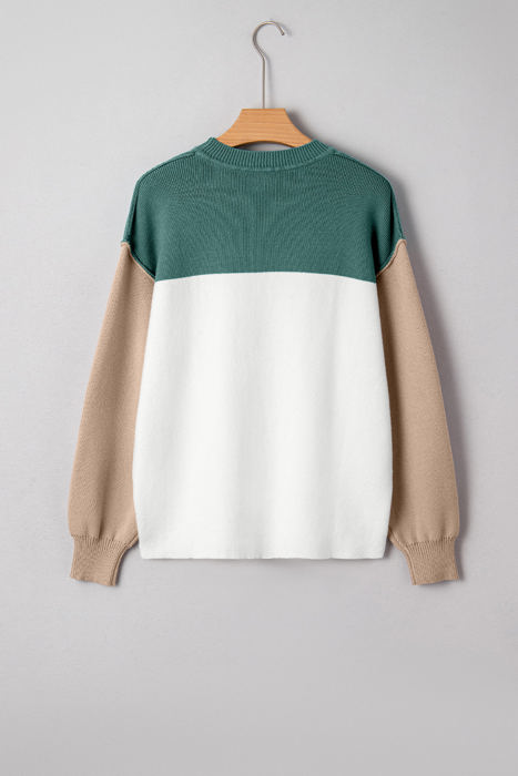 HIDDEN GEMS | Colorblock Ribbed Knit Long Sleeve Sweater
