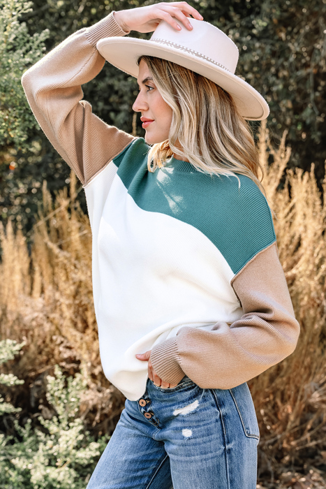 HIDDEN GEMS | Colorblock Ribbed Knit Long Sleeve Sweater